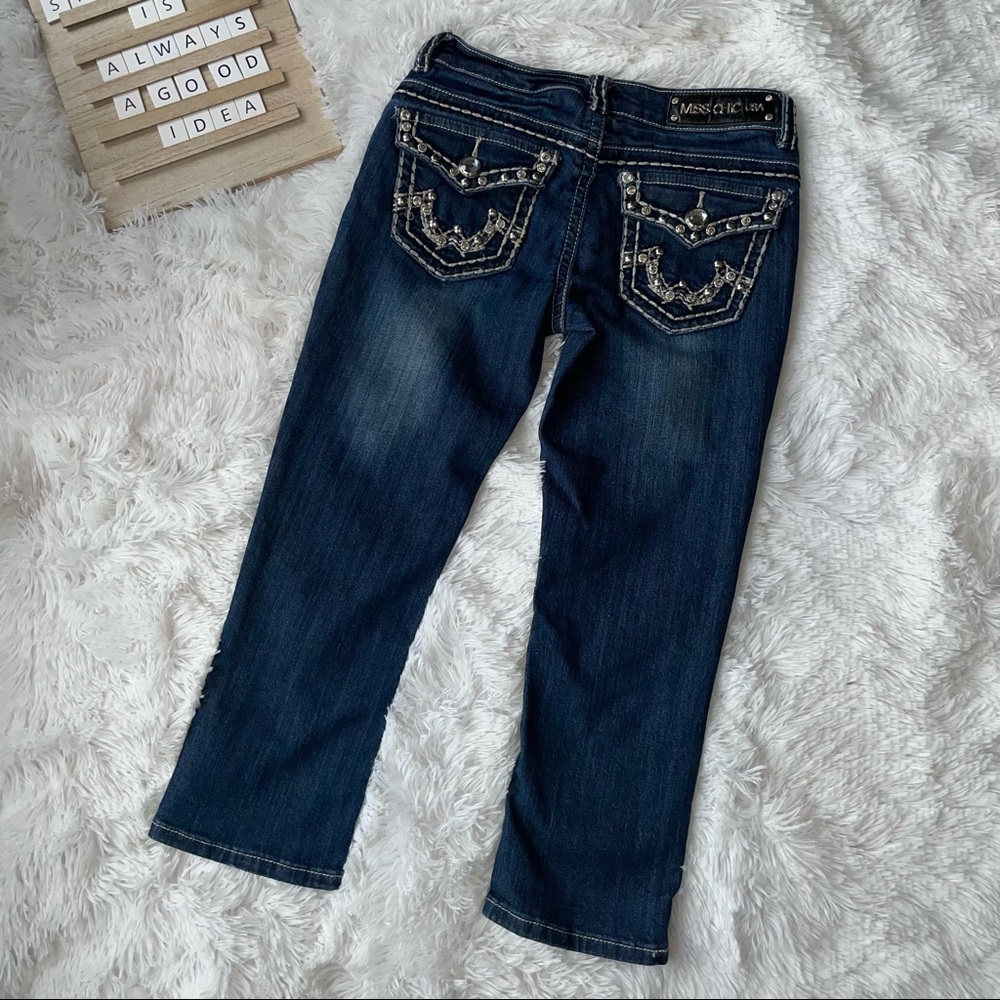 Miss Chic Jean Bermuda Embellished women’s Capris size 3 denim blue zip per - Picture 3 of 9